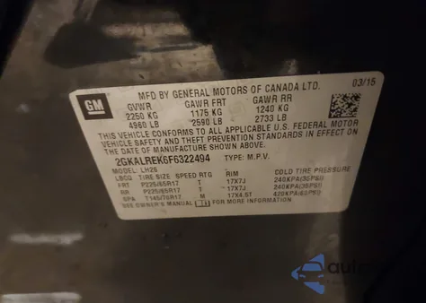 2015 GMC Terrain Sle-2 from USA, damaged, VIN 2GKALREK6F6322494